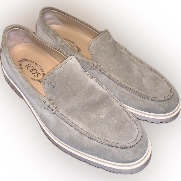 Tod's Gray Suede Calf Leather Slip-On Loafers Driving Shoes Rubber Sole Men’s 8 - Picture 1 of 13